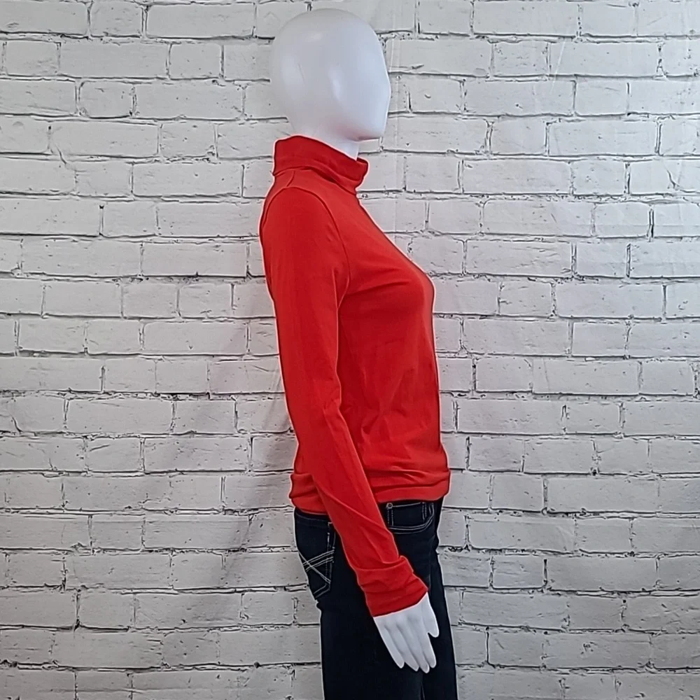 J Crew Long Sleeve Ultra Thin Cotton Relaxed Straight Tissue Turtleneck Top Red